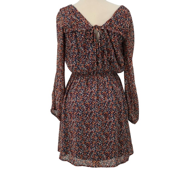 Doe‎ & Rae Long Sleeve Navy Multi Floral Chiffon Lined Mini Dress Size S - Picture 9 of 9